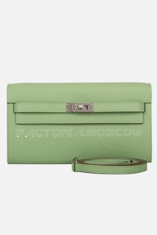 Hermès Kelly Classic Wallet To Go Vert Criquet And Blue Brume Leather Palladium Hardware