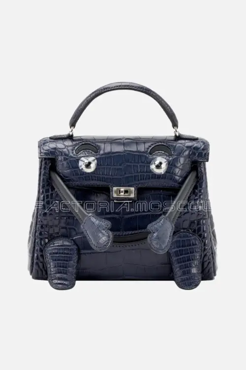 Hermès Quelle Idole Kelly Doll Bleu Nuit Matte Alligator And Black Swift Palladium Hardware