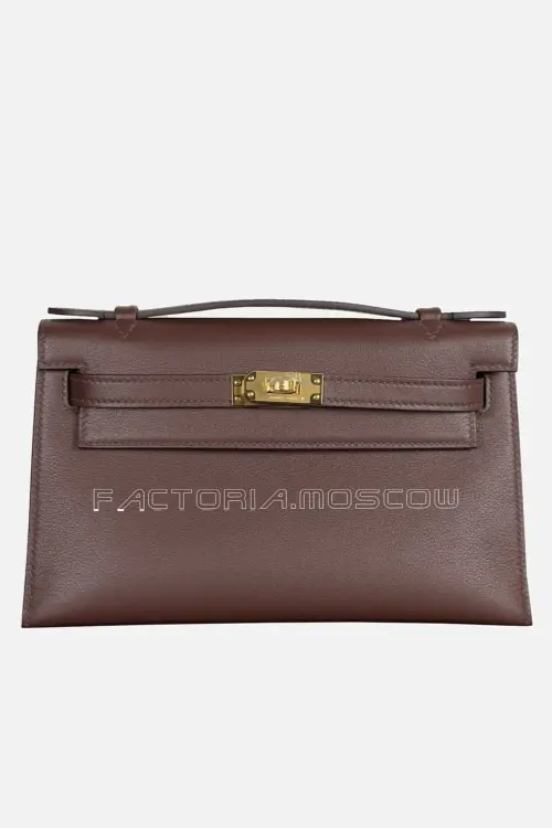 Hermes Kelly Pochette Swift Color Havane GHW