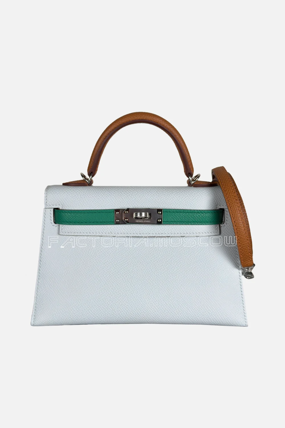 Hermes Kelly Mini 20 Special Order Epsom Bleu Brume/Vert Jide/Gold Phw