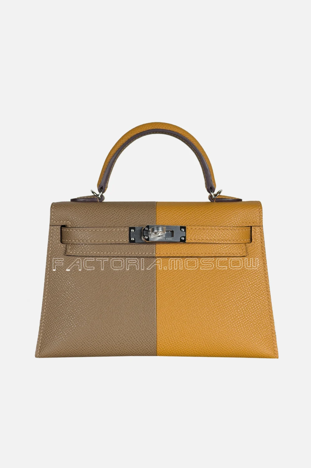 Hermes Kelly Mini 20 Special Order Epsom Etoupe/Sesame/Bleu Indigo Phw