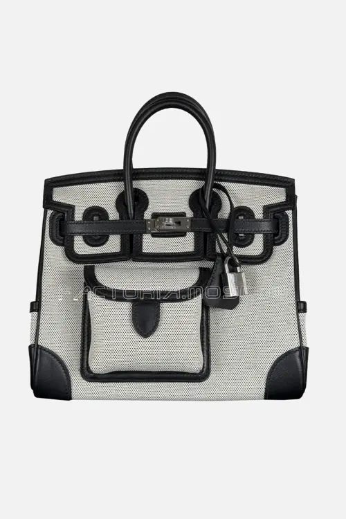 Hermes Birkin 25 Cargo Toile H/Swift Ecru/Black Phw