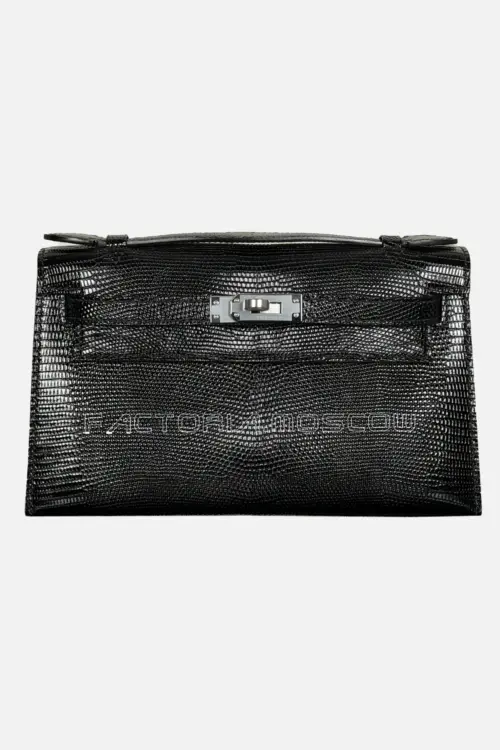 Hermes Kelly Pochette Lizard Color Black PHW
