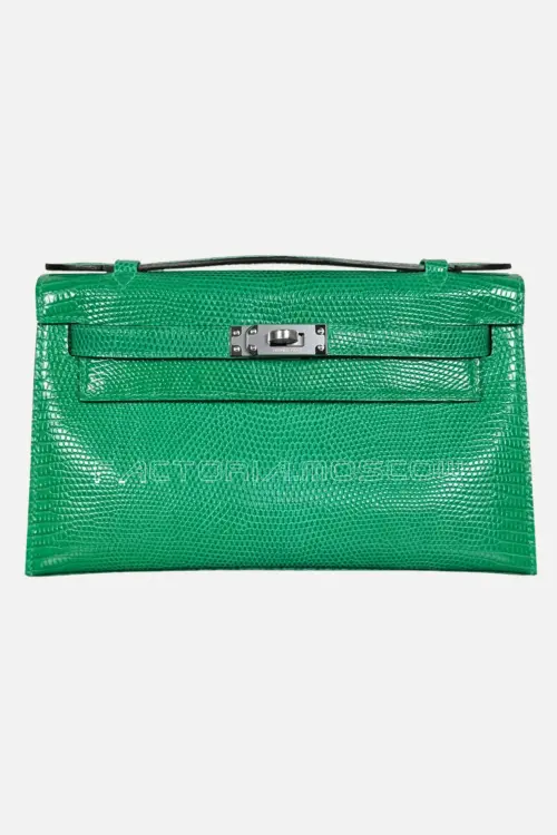 Hermes Kelly Pochette Lizard Color Vert Verone Phw