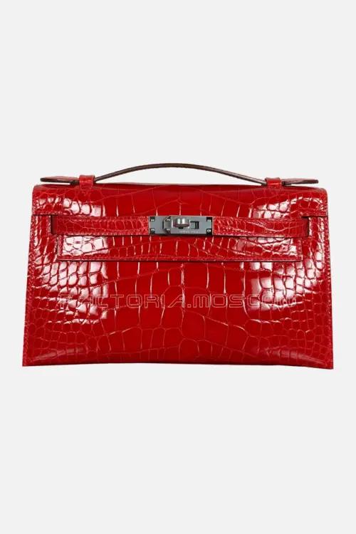 Hermes Kelly Pochette Shiny Alligator Color Braise PHW