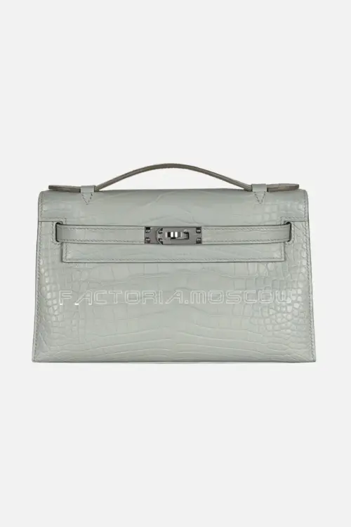 Hermes Kelly Pochette Alligator Matte Color Gris Pearl PHW