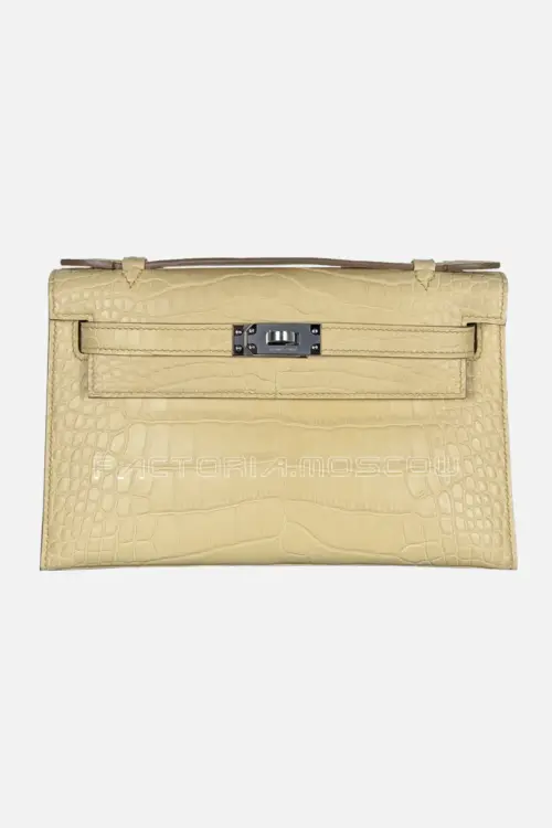 Hermes Kelly Pochette Alligator Matte Color Vanille PHW