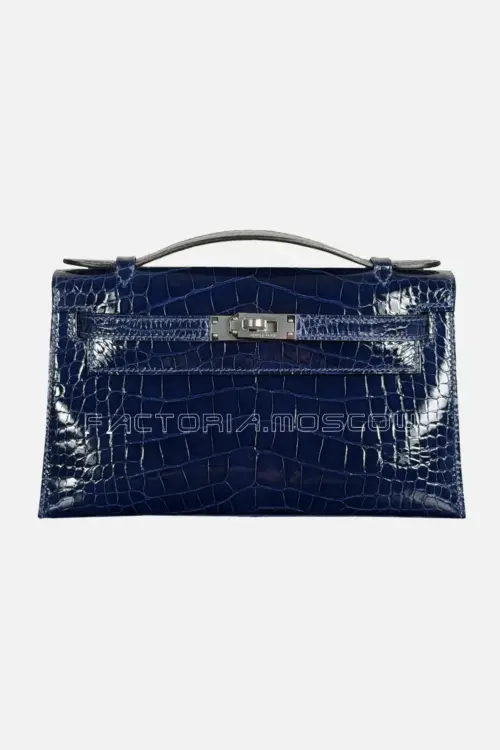 Hermes Kelly Pochette Shiny Alligator Color Blue Sapphire PHW