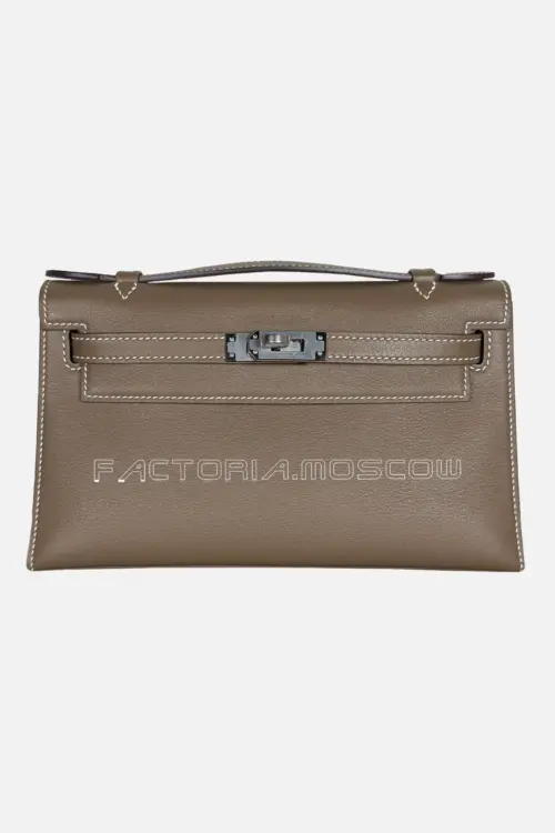 Hermes Kelly Pochette Swift Color Etoupe PHW