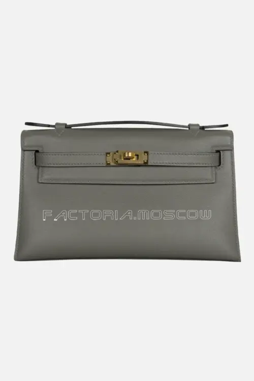 Hermes Kelly Pochette Swift Color Gris Meyer Ghw